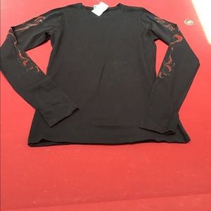 New Blue Ruby embellished sleeve black t shirt
